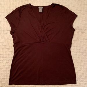 Ann Taylor Brown Cap Sleeve V-neck Shirt